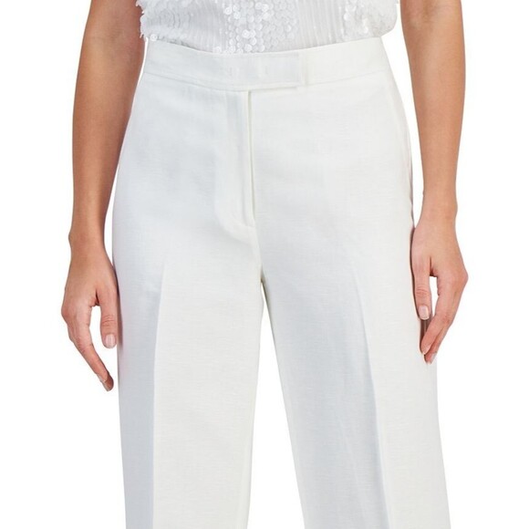 Anne Klein Women's Linen-Blend Mid Rise Wide-Leg Pants White Size 2 - Picture 2 of 12